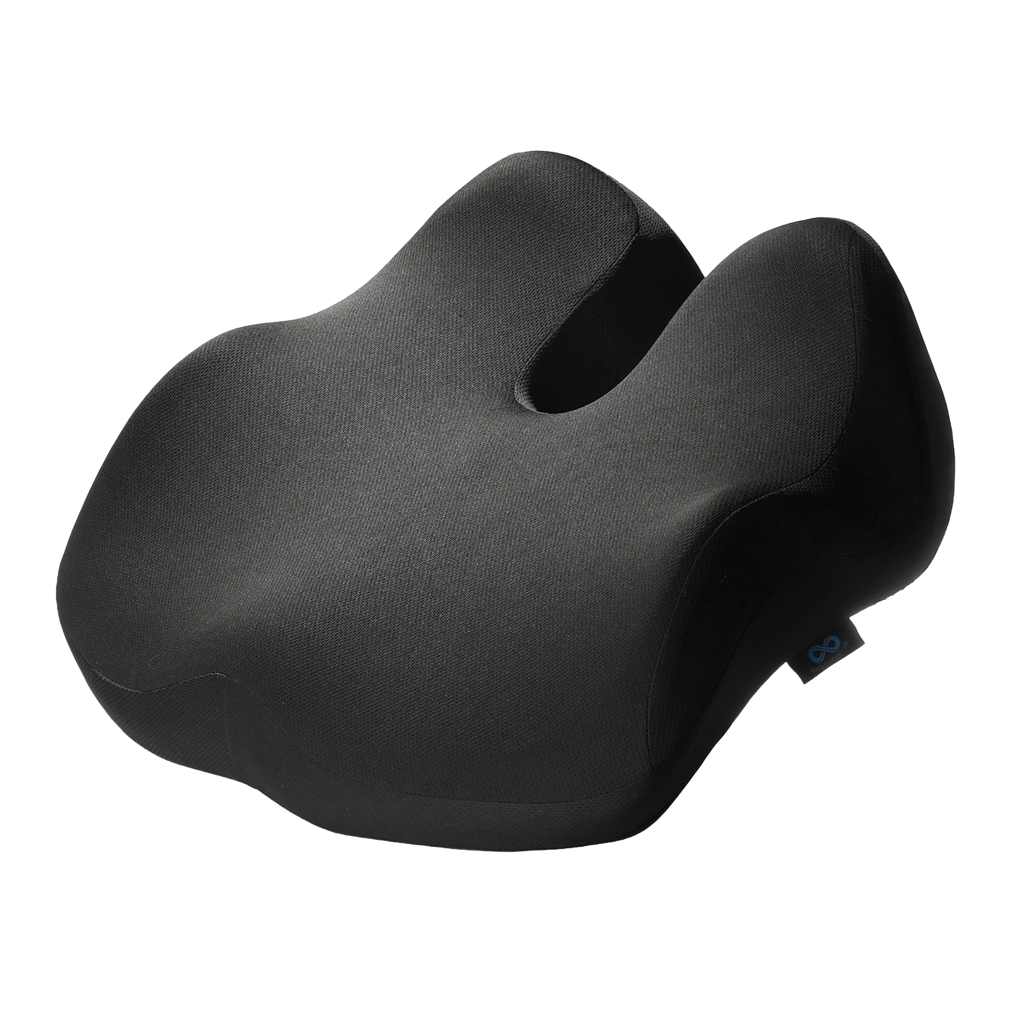 Ergonomic black seat cushion with a contoured design