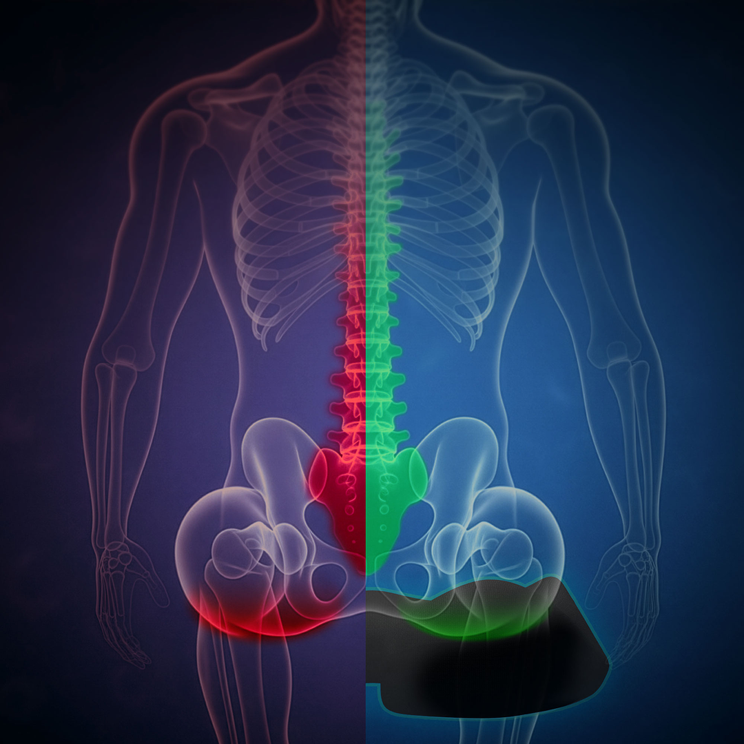 Illustration of a human spine with highlighted areas for comfort