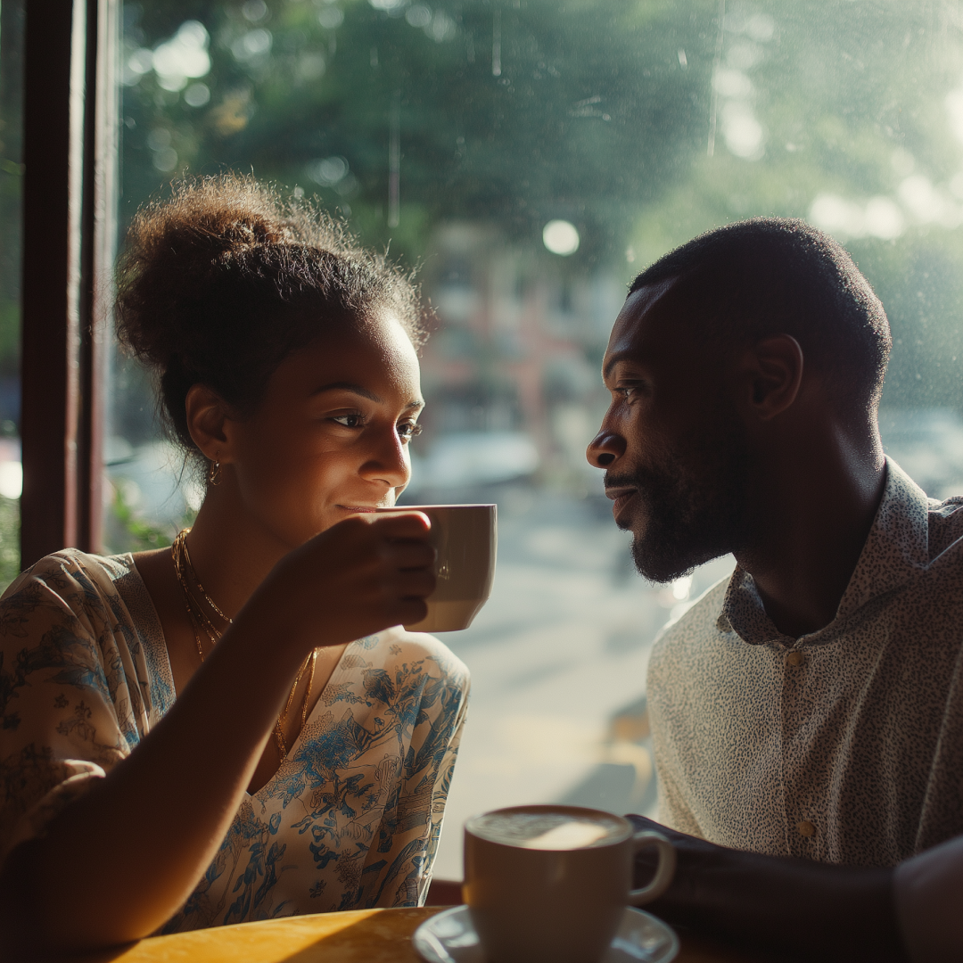 Couple enjoying coffee together at a cafe