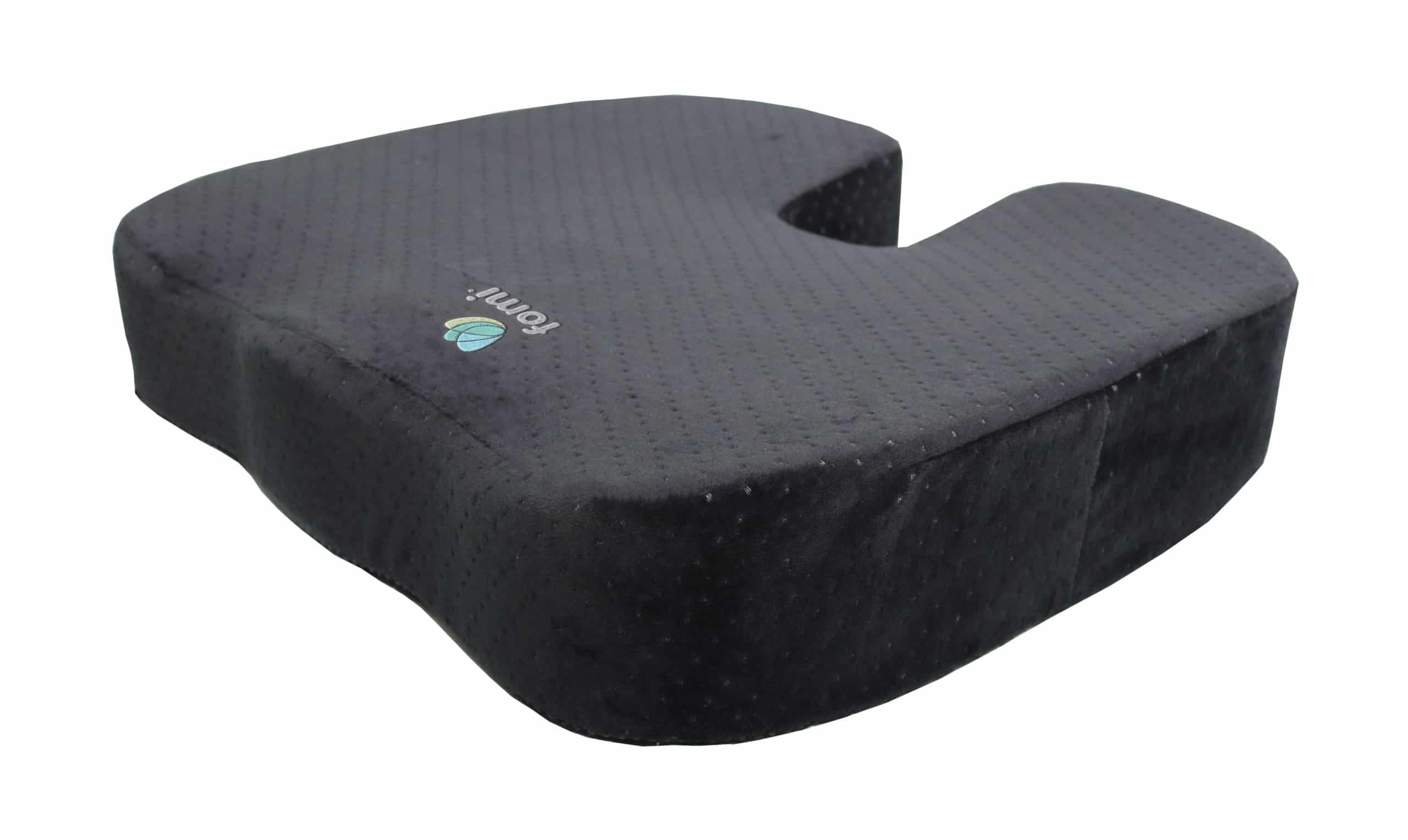 Black memory foam seat cushion with ergonomic design