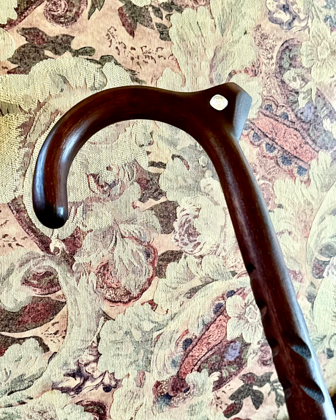 Close-up of Cane Masters round horn in dark brown with Swarovski&reg; crystal embellishment and rumble strip