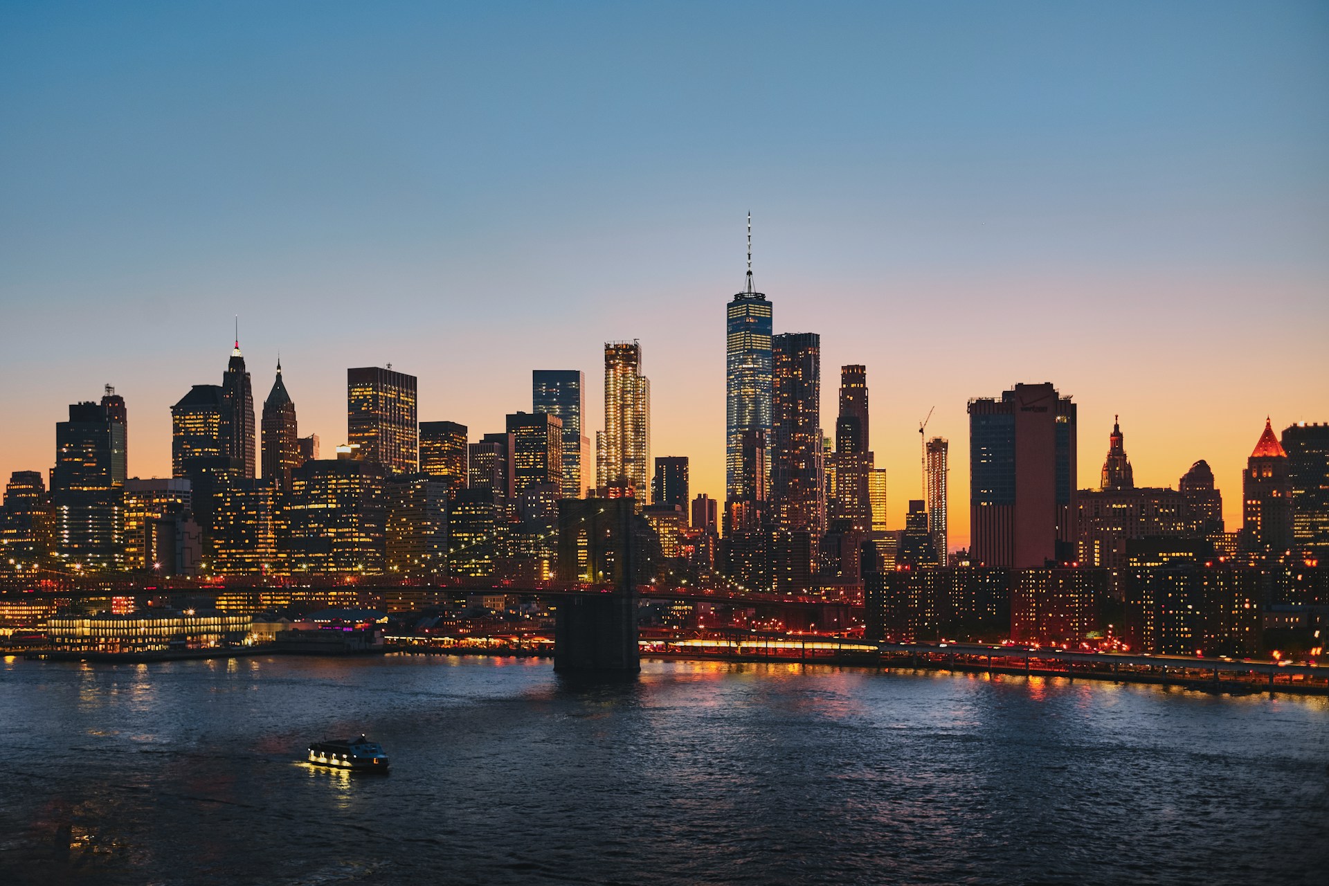 View of Manhattan as the sun begins to set
