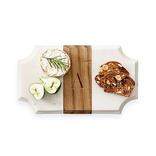 Monogrammed Wood and Marble Beveled Cheese Board