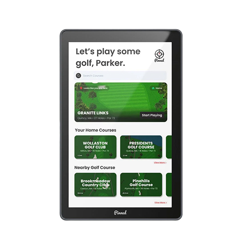 The Caddie Displaying Courses The Caddie displays various golf courses and a play option on its screen.