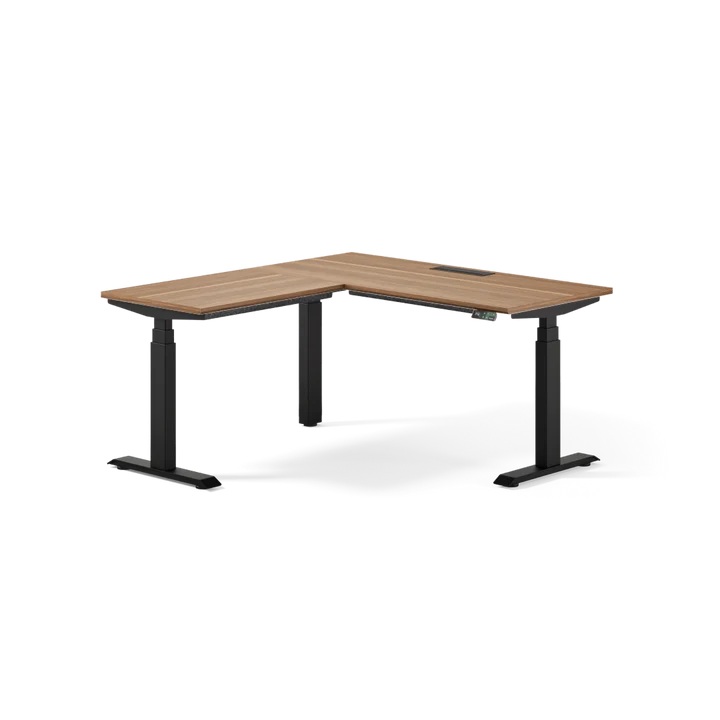 Tria L-Standing Desk in Walnut and Black Tria L-Standing Desk in Walnut and Black