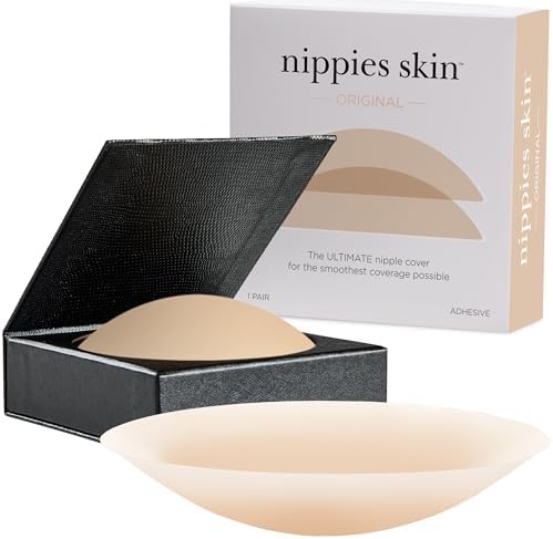 Nippies Skin Nipple Covers Nipple covers displayed with packaging and open case.