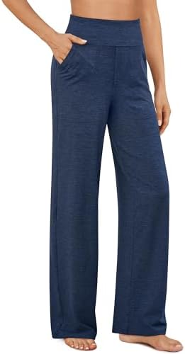 Blue Wide-Leg Lounge Pants Person wearing blue wide-leg lounge pants with hands in pockets.