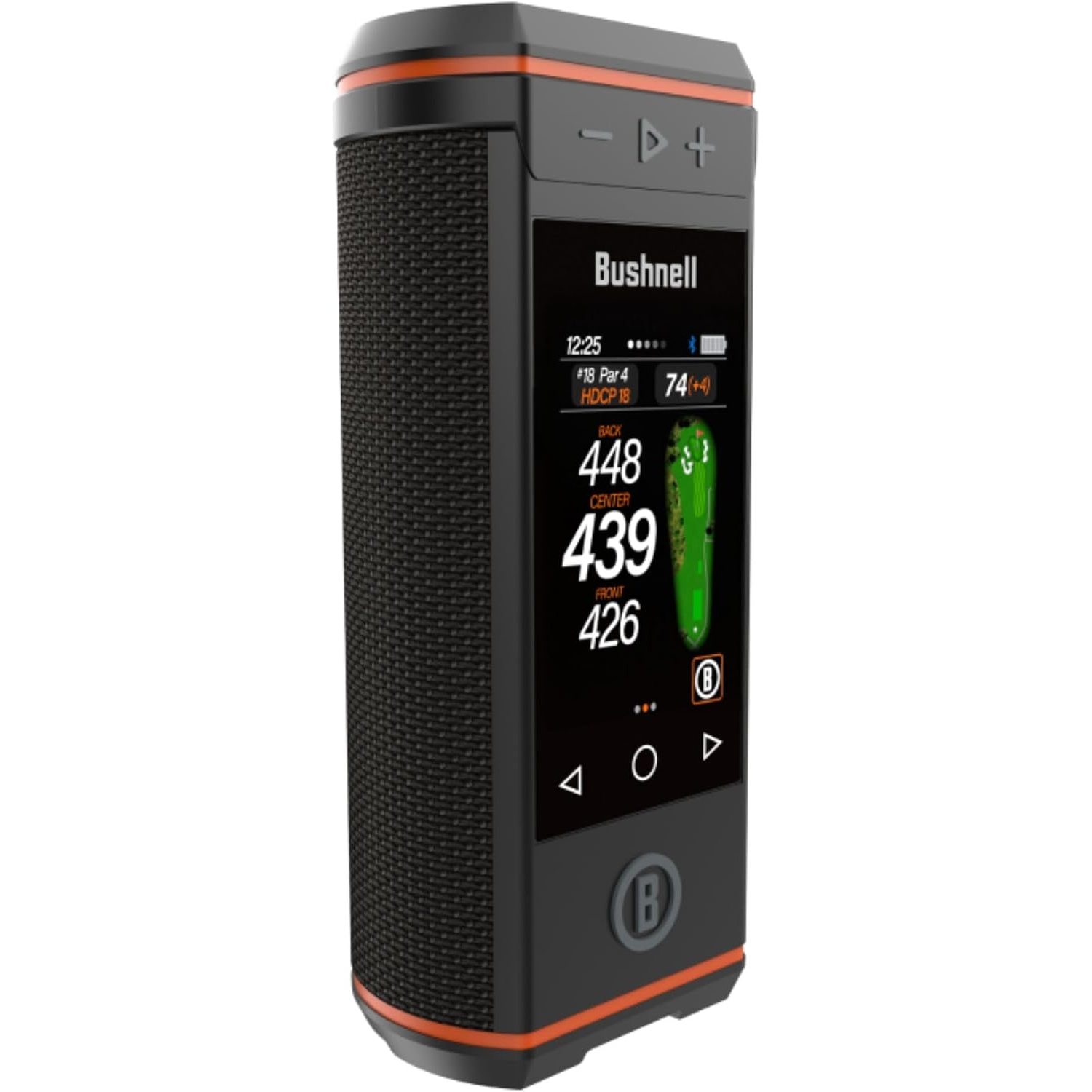 Bushnell Wingman HD Bushnell Wingman HD speaker with a digital display showing golf course data